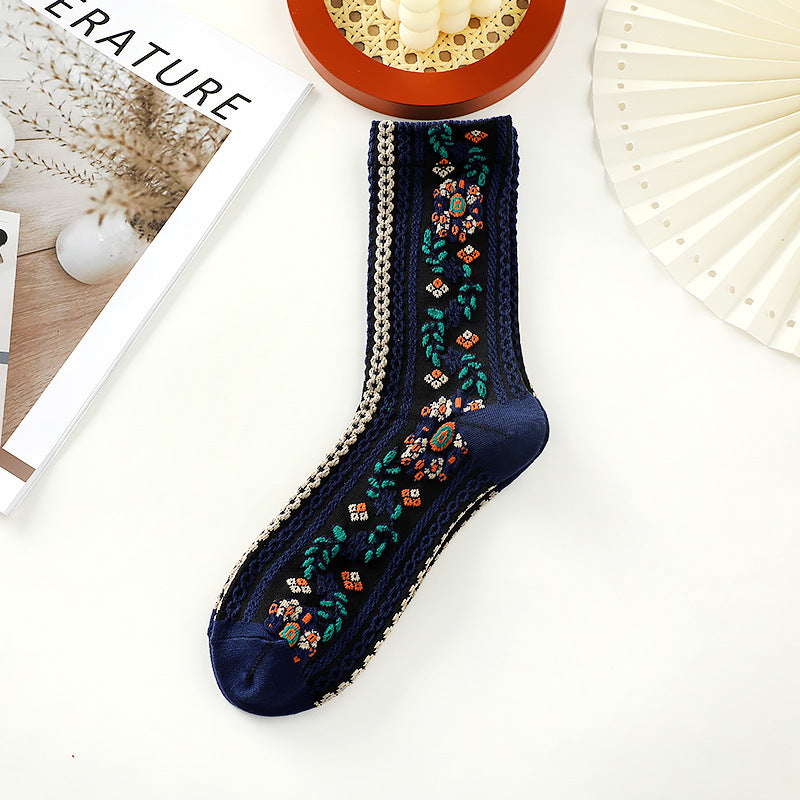 Small Floral Socks Women's Retro Mid-calf Length Socks