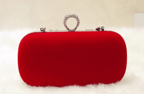 New fashion water drill finger ring suede high-end handbag banquet dress chain diagonal small square bag
