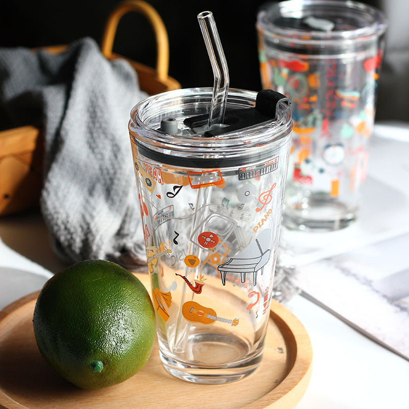 Household Sealed Glass Straw Cup With Scale
