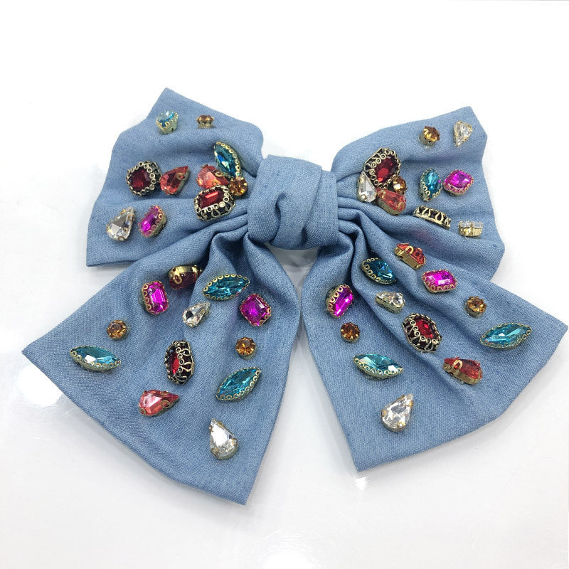Big Bow Full Rhinestone Denim Retro Spring Clip