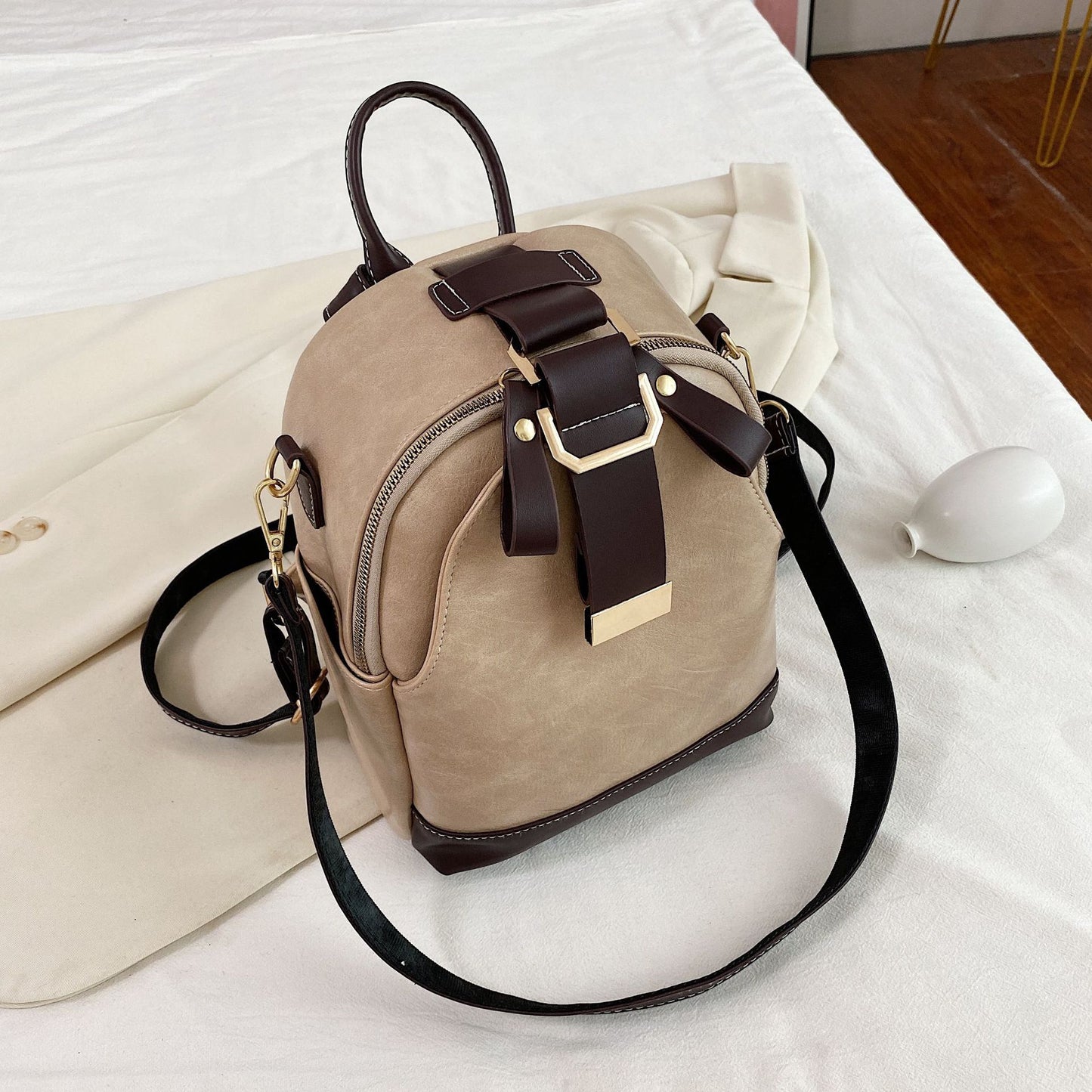 New Ladies Stitching Backpack Soft Leather