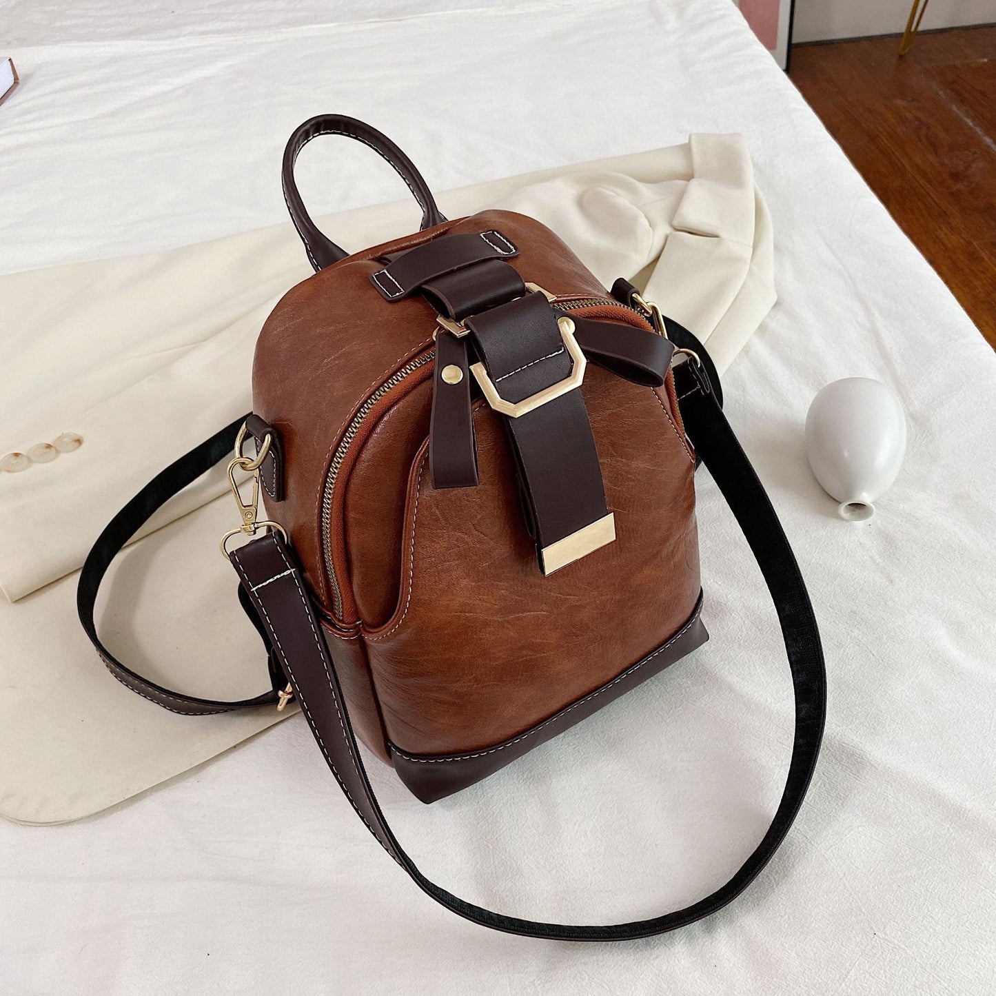 New Ladies Stitching Backpack Soft Leather
