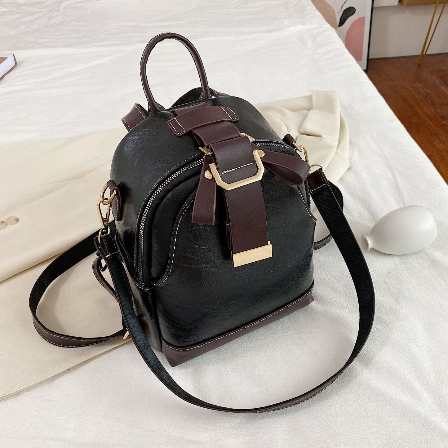 New Ladies Stitching Backpack Soft Leather