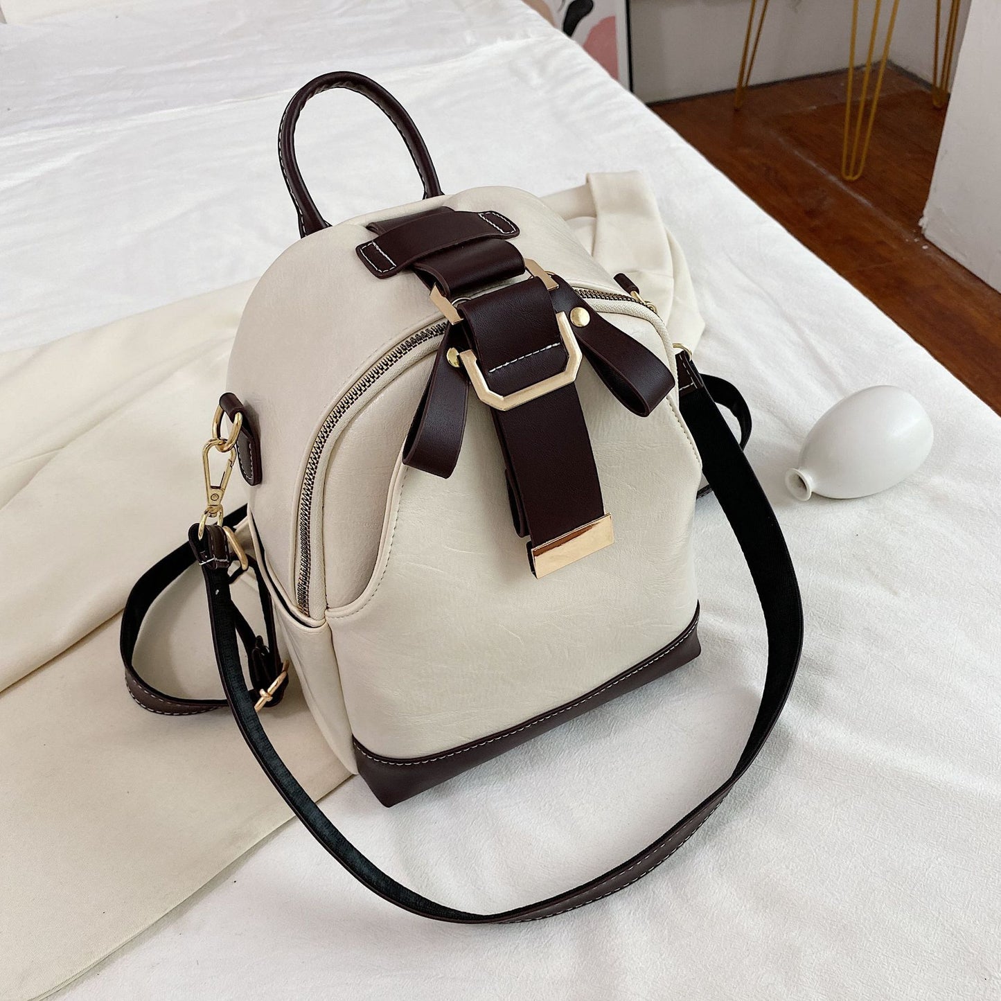 New Ladies Stitching Backpack Soft Leather