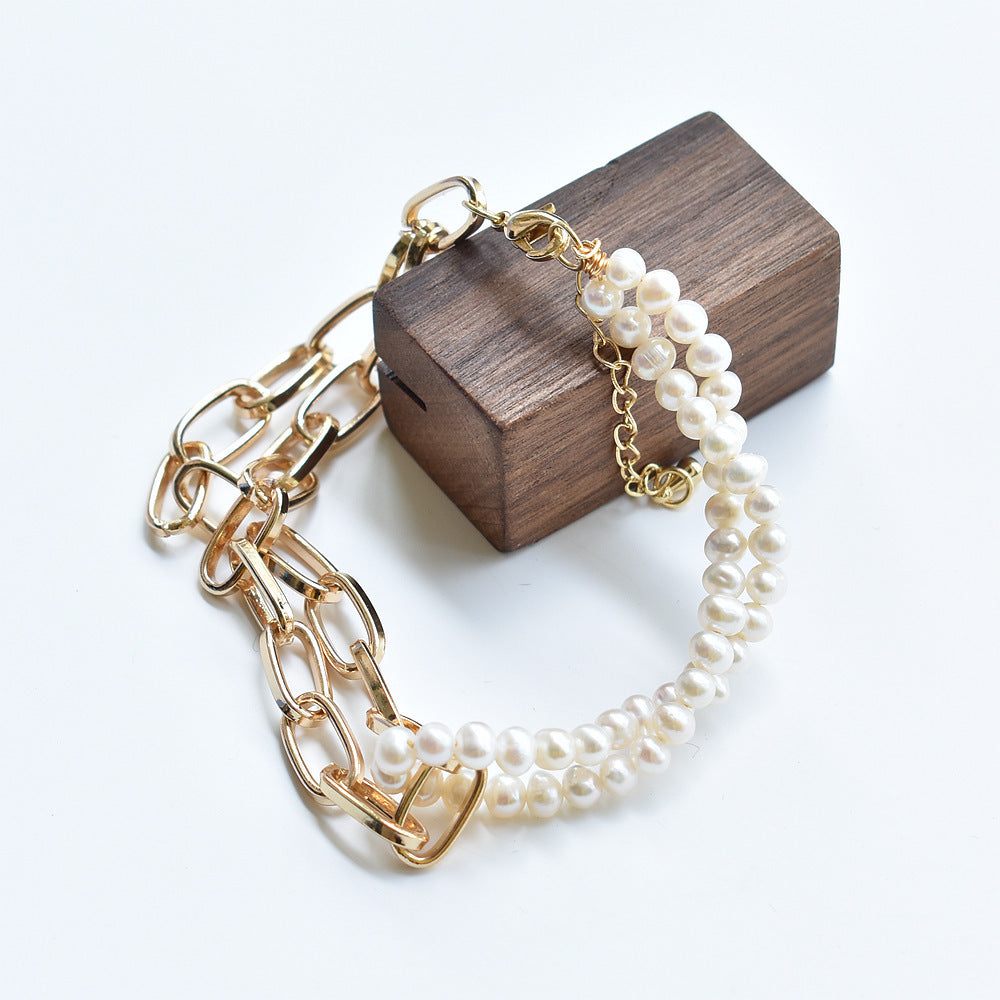 Simple And Sweet U-Shaped Chain And Pearl Bracelet Women