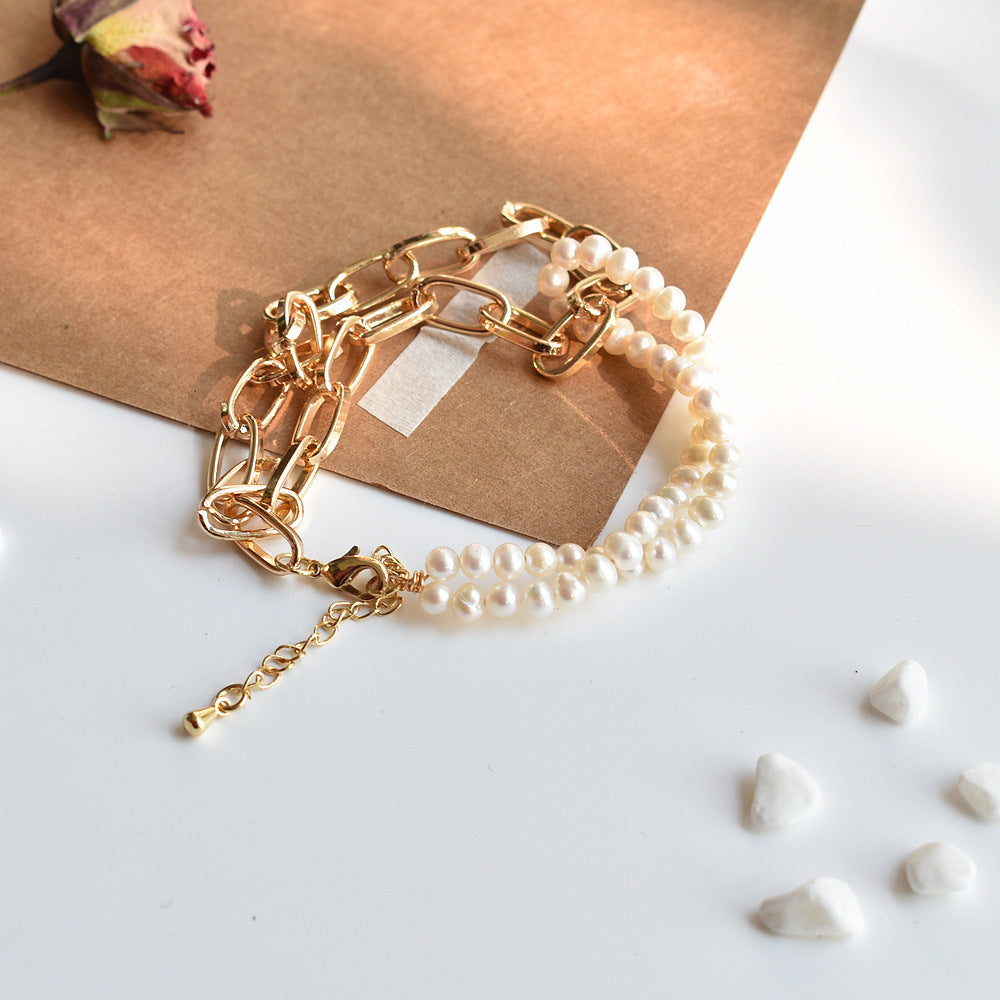 Simple And Sweet U-Shaped Chain And Pearl Bracelet Women