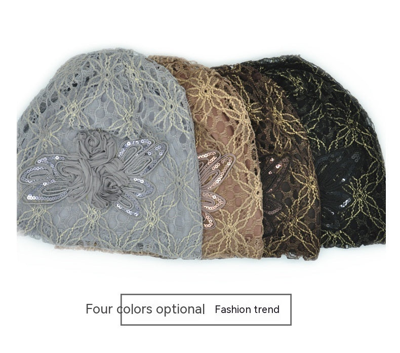 Polyester Lace Three Flowers Toque Sweet Temperament Sleeve Cap