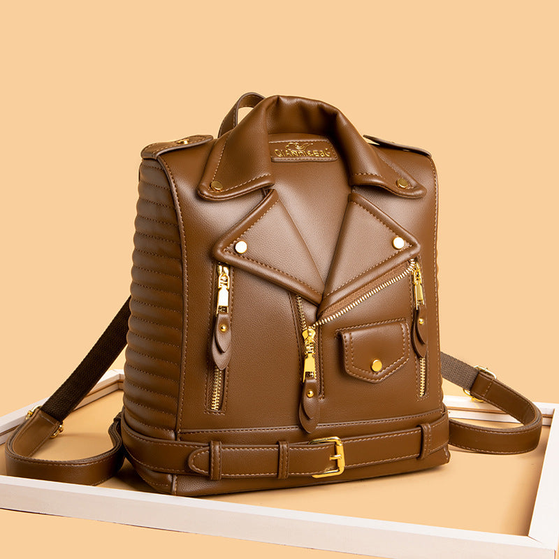 Soft Leather Textured Jacket Trendy Wild Clothes Backpack