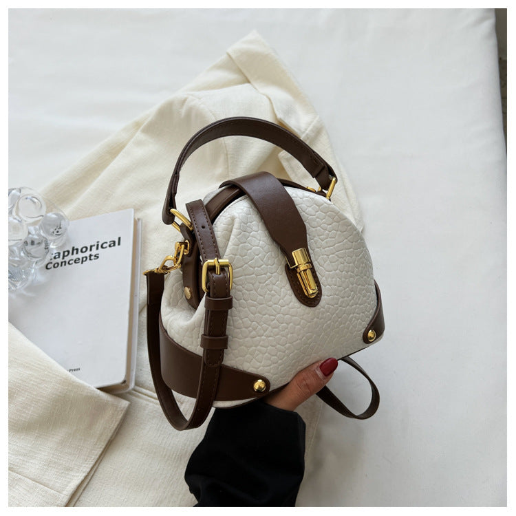 Women's Autumn And Winter Korean Retro Handbag Shoulder Lychee Pattern Small Round Bag