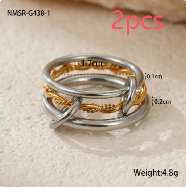 Stacked Color Matching Stainless Steel Ring Set 18K Gold Plating Exaggerated Personalized Hand Jewelry