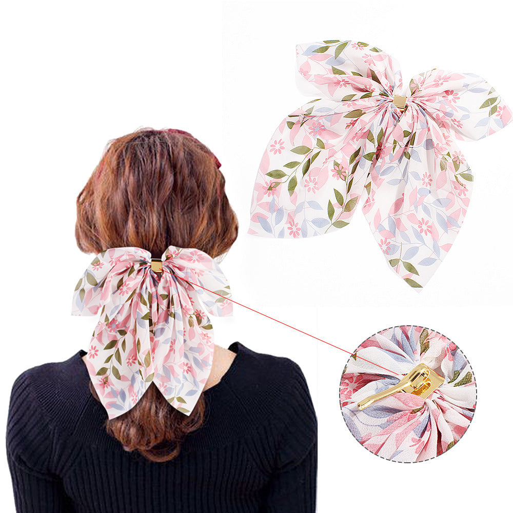 Floral Chiffon Big Bow Hairpin
