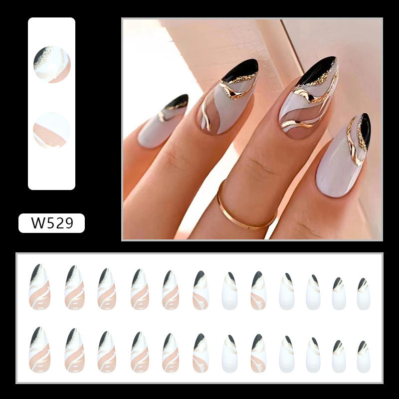 Black And White Mandarin Duck Color Almond Nail Piece