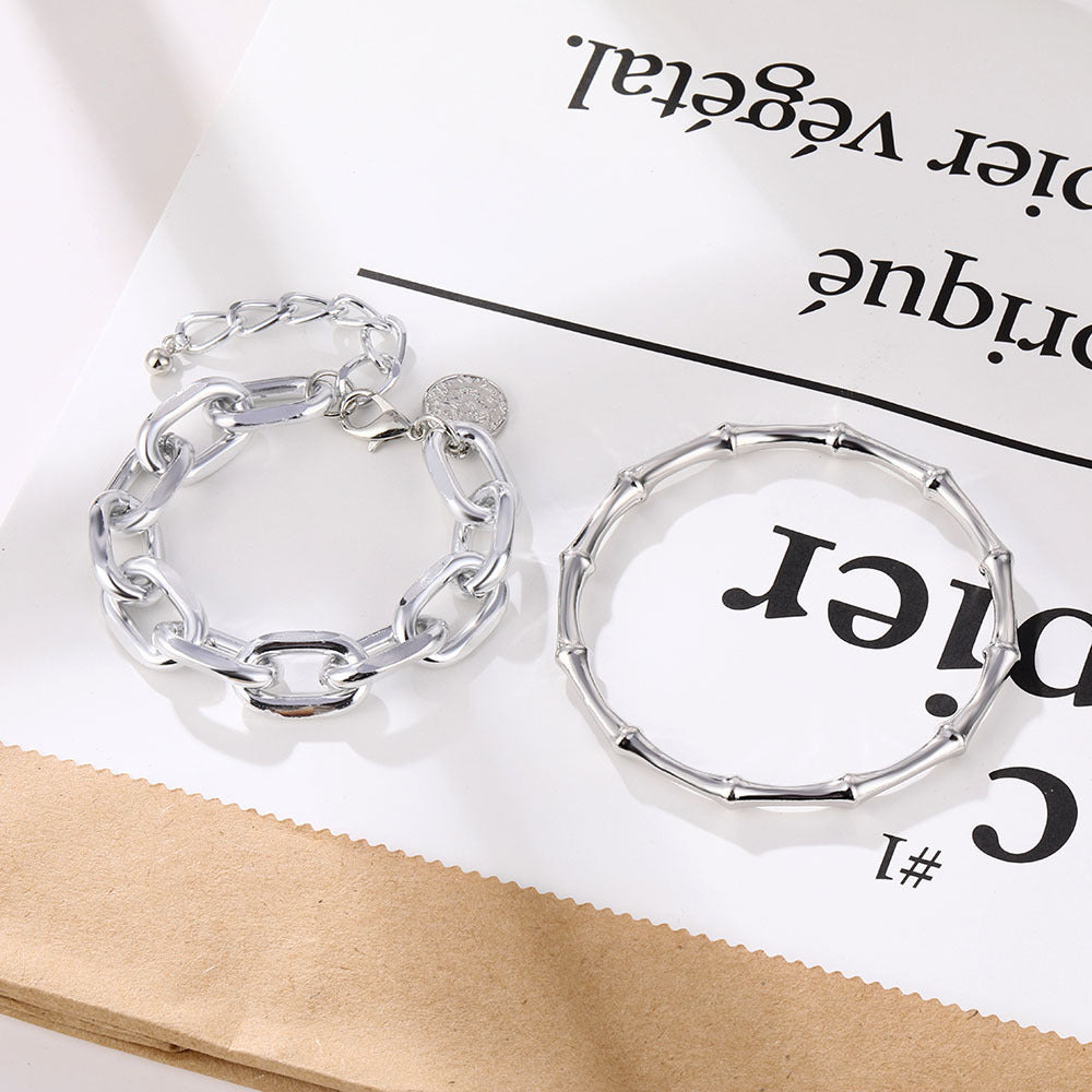 Retro Coin Multilayer Bracelet Simple Thick Chain Exaggerated Bamboo Link Chain