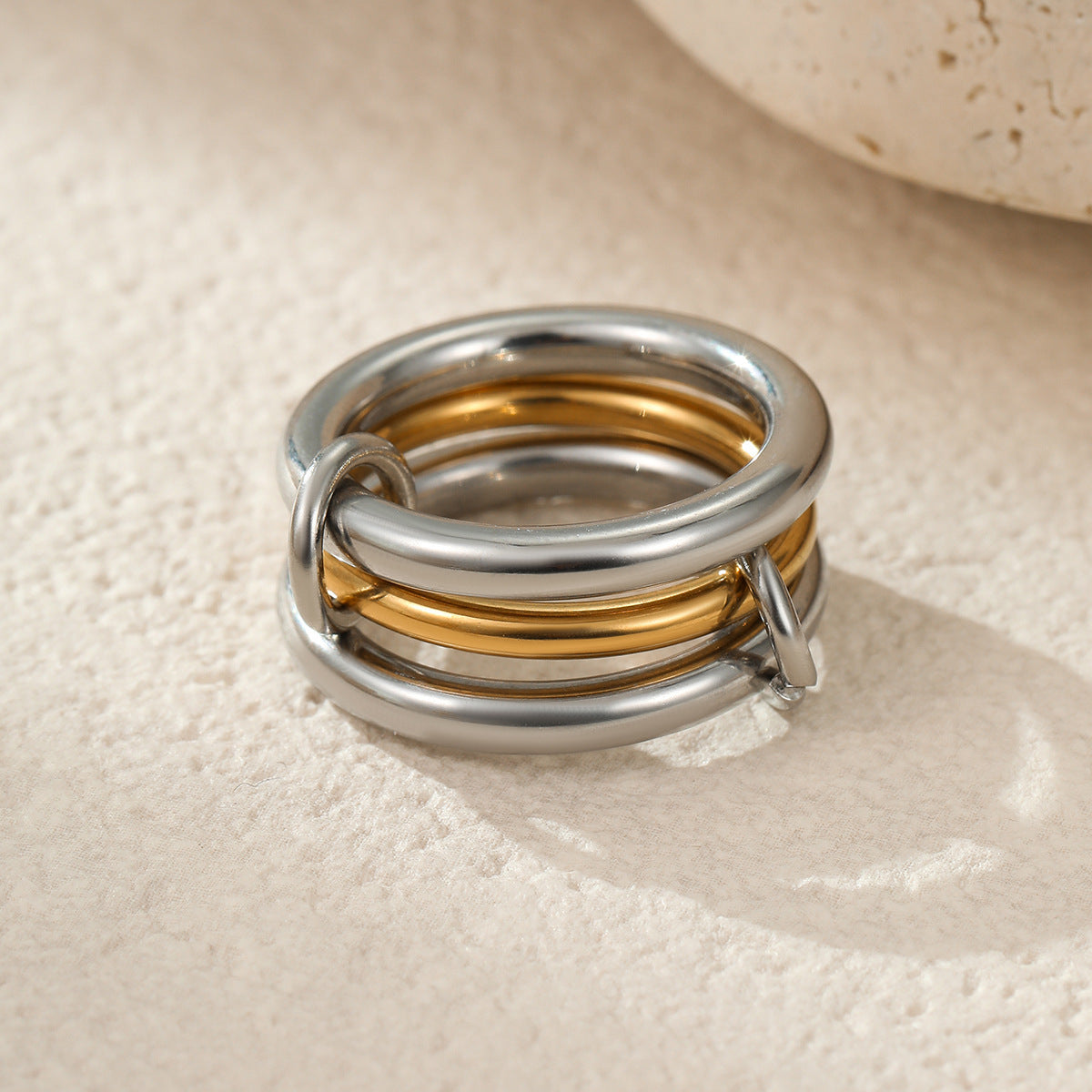 Stacked Color Matching Stainless Steel Ring Set 18K Gold Plating Exaggerated Personalized Hand Jewelry
