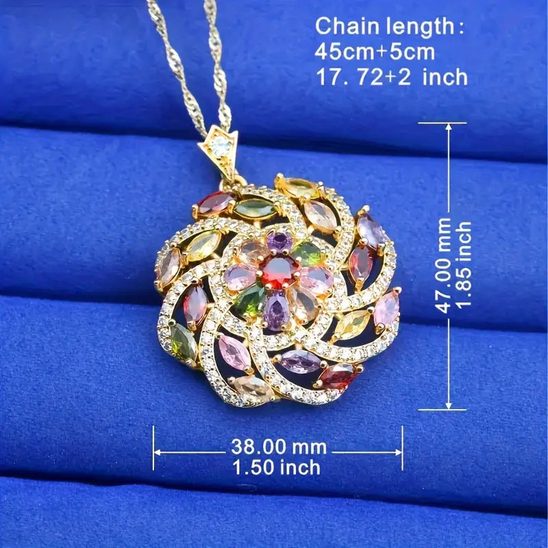 Spiral Design Color Zircon Pendant Necklace Light Luxury