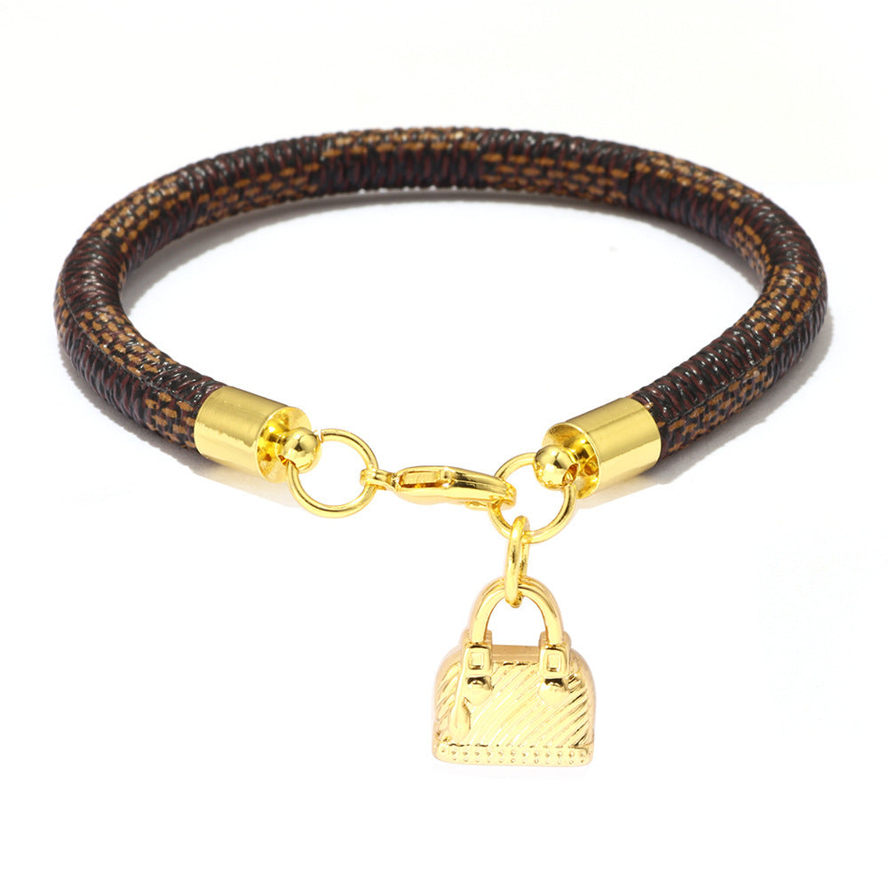 Mini Peach Heart Pendant Striped Bracelet