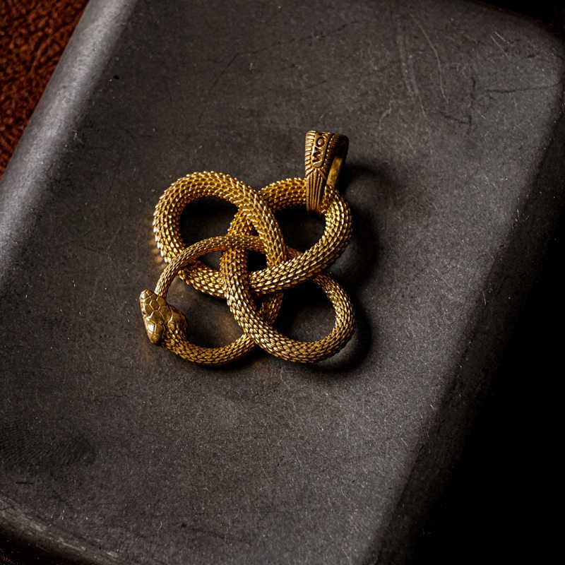 Brass 925 Silver Vintage Snake Pendant Necklace