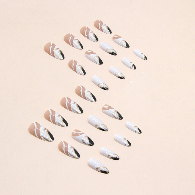 Black And White Mandarin Duck Color Almond Nail Piece