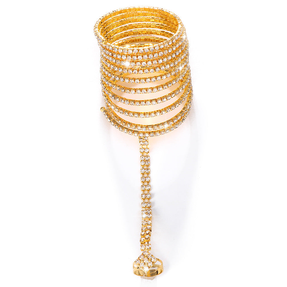 Fashion Shiny Rhinestone Elastic Finger Chain Women