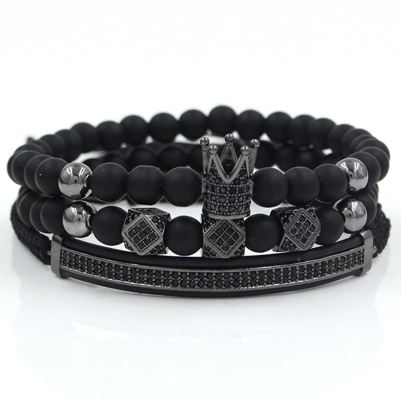6mm black matte micro-inlaid crown bracelet