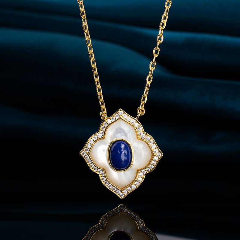 Flower Necklace Inlaid Lapis White Shell Pendant Neck Accessories Atmospheric Design