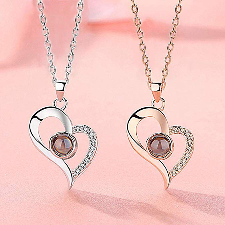 Heart-shaped Projection Ianguages I Love You Necklace Clavicle Chain
