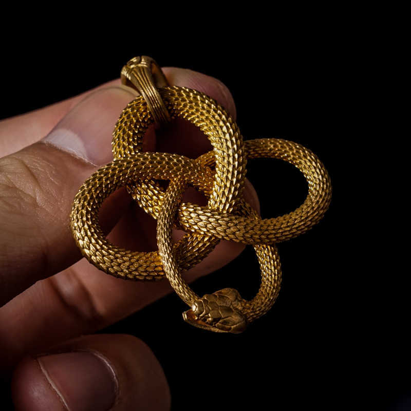Brass 925 Silver Vintage Snake Pendant Necklace