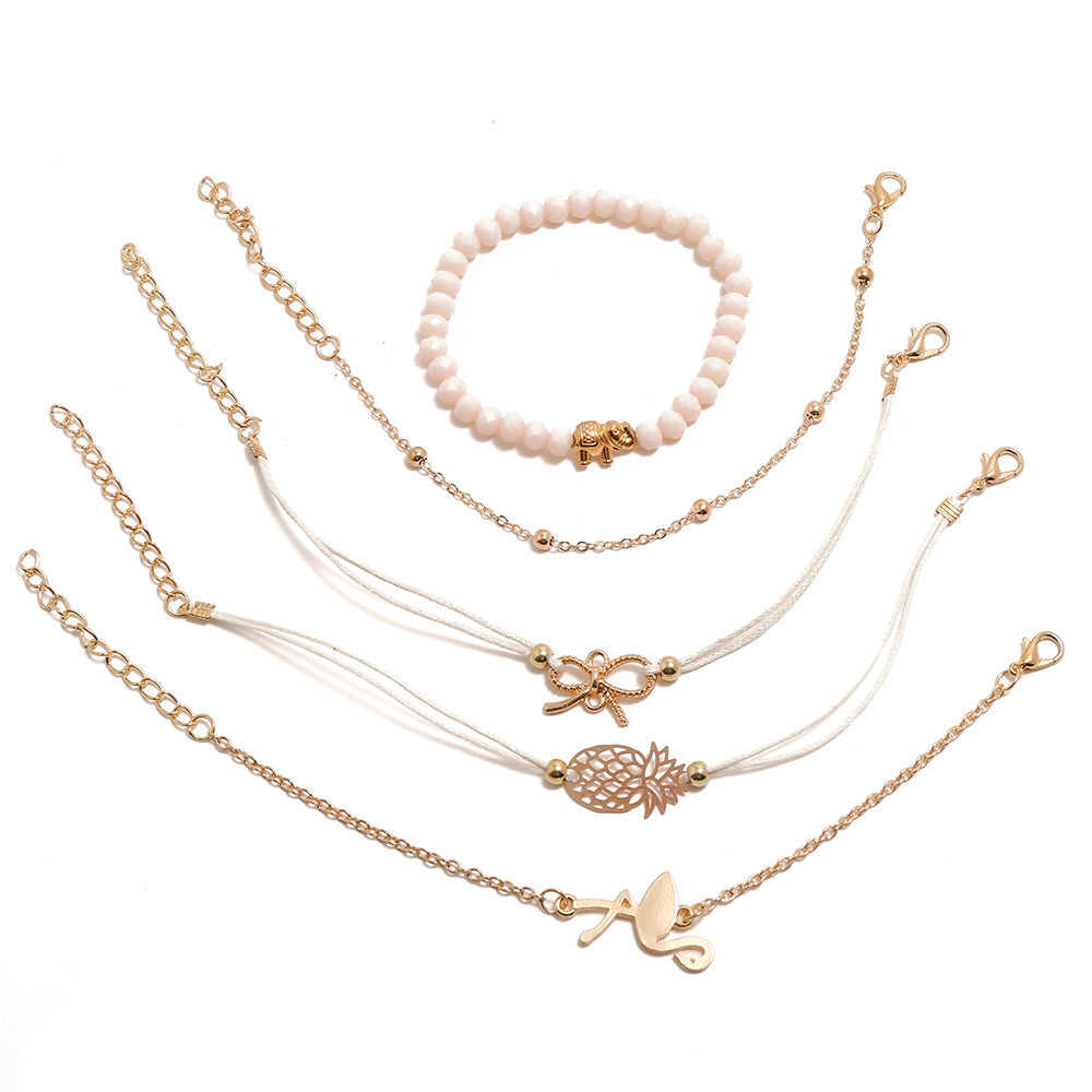 Flamingo pineapple bow bracelet five-piece set