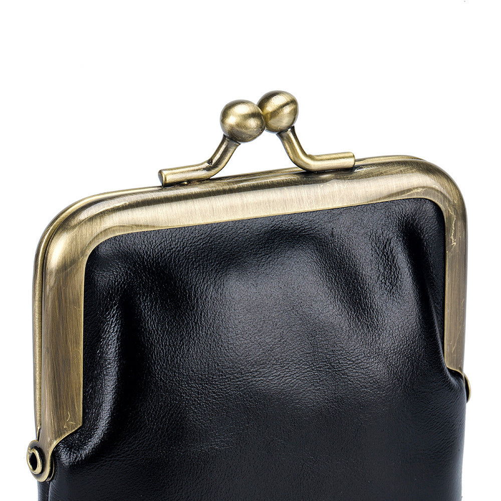 First Layer Oil Wax Cowhide Retro Compact Clip Coin Purse