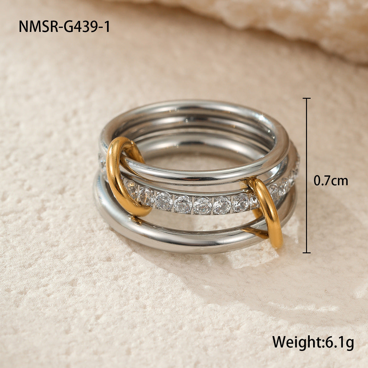 Stacked Color Matching Stainless Steel Ring Set 18K Gold Plating Exaggerated Personalized Hand Jewelry