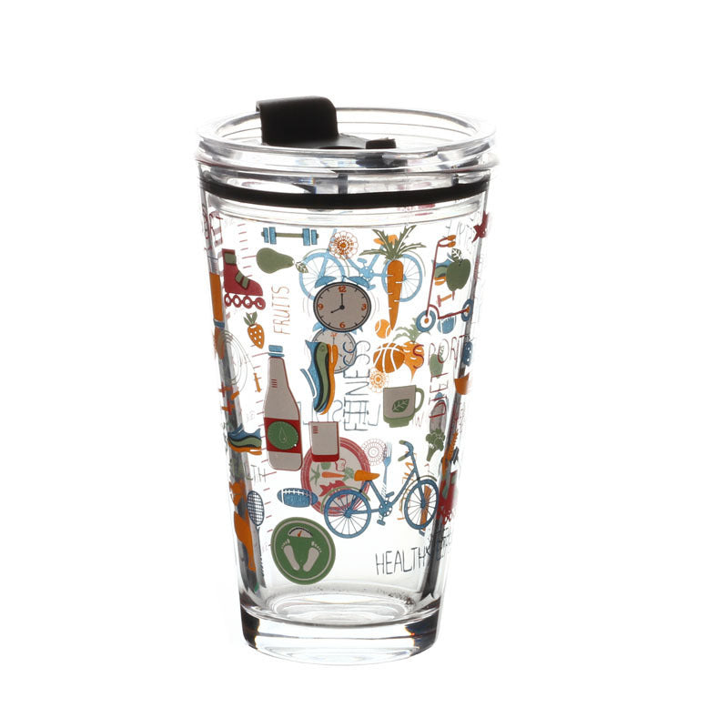 Household Sealed Glass Straw Cup With Scale