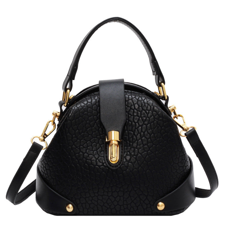 Women's Autumn And Winter Korean Retro Handbag Shoulder Lychee Pattern Small Round Bag