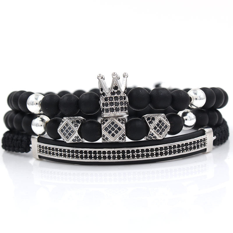 6mm black matte micro-inlaid crown bracelet