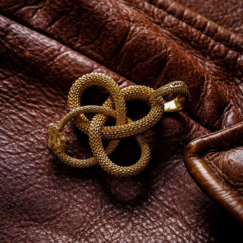 Brass 925 Silver Vintage Snake Pendant Necklace