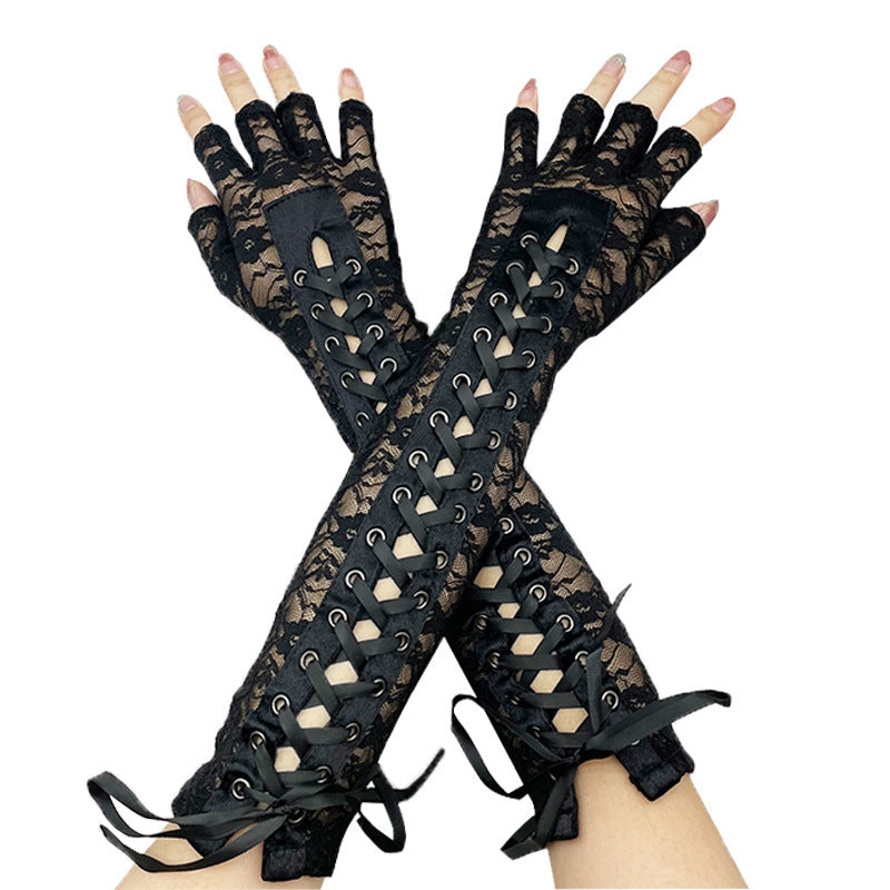 Female Lace Touch Screen Gloves Half Finger