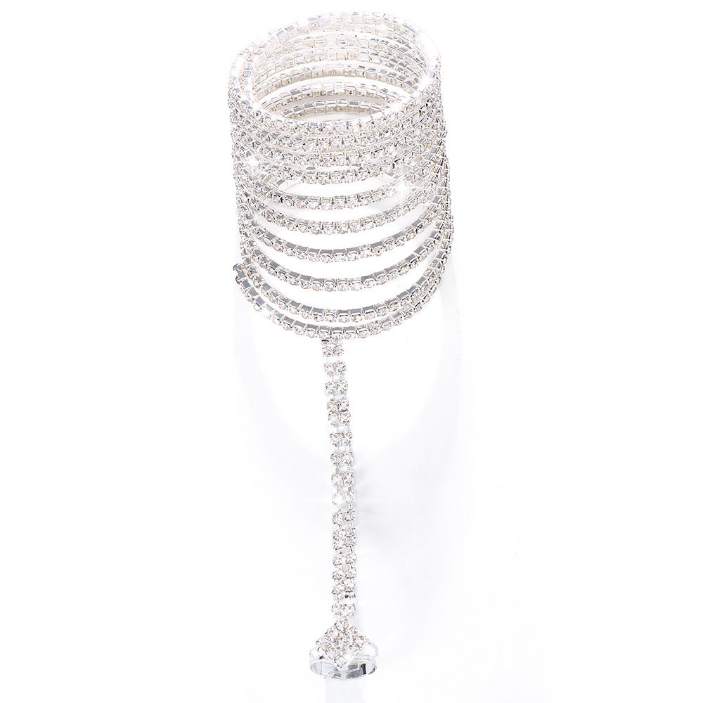 Fashion Shiny Rhinestone Elastic Finger Chain Women