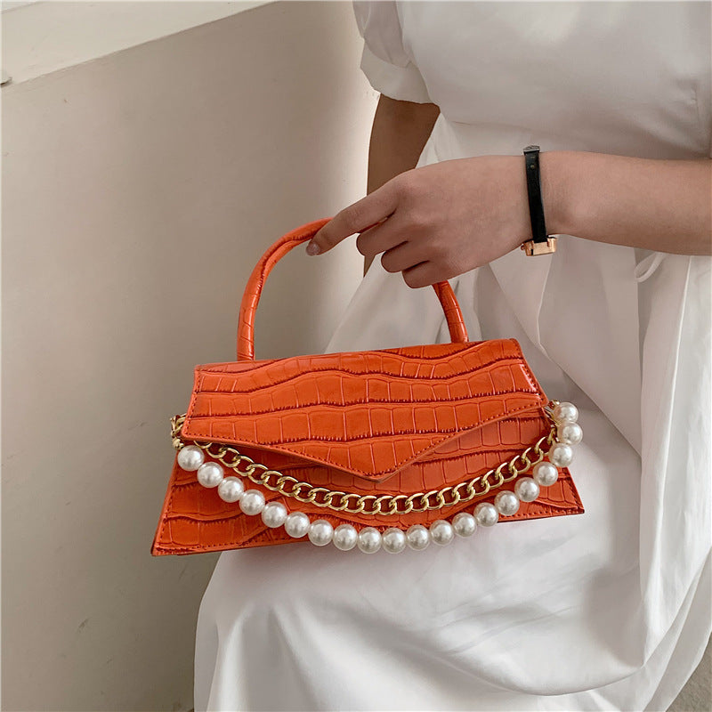 Retro Pattern Small Square Bag Fashion Pearl Single Shoulder