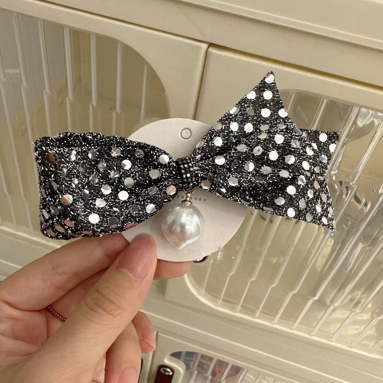 Super Rhinestone Gray Bow Barrettes Fashion