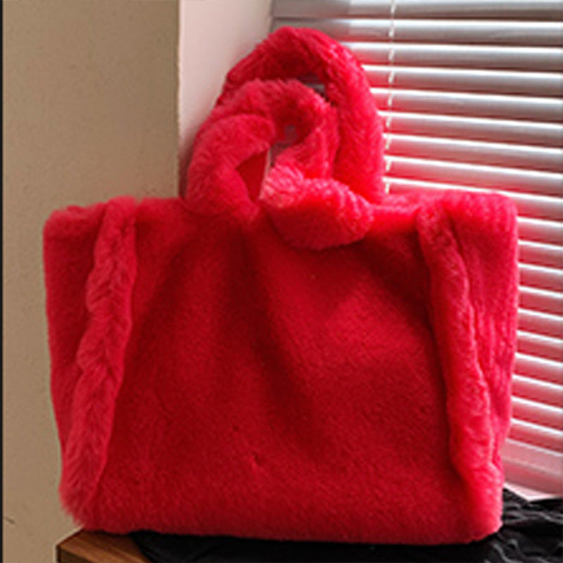 Winter Women's Fashion Large Capacity Plush Hand-carrying Bag