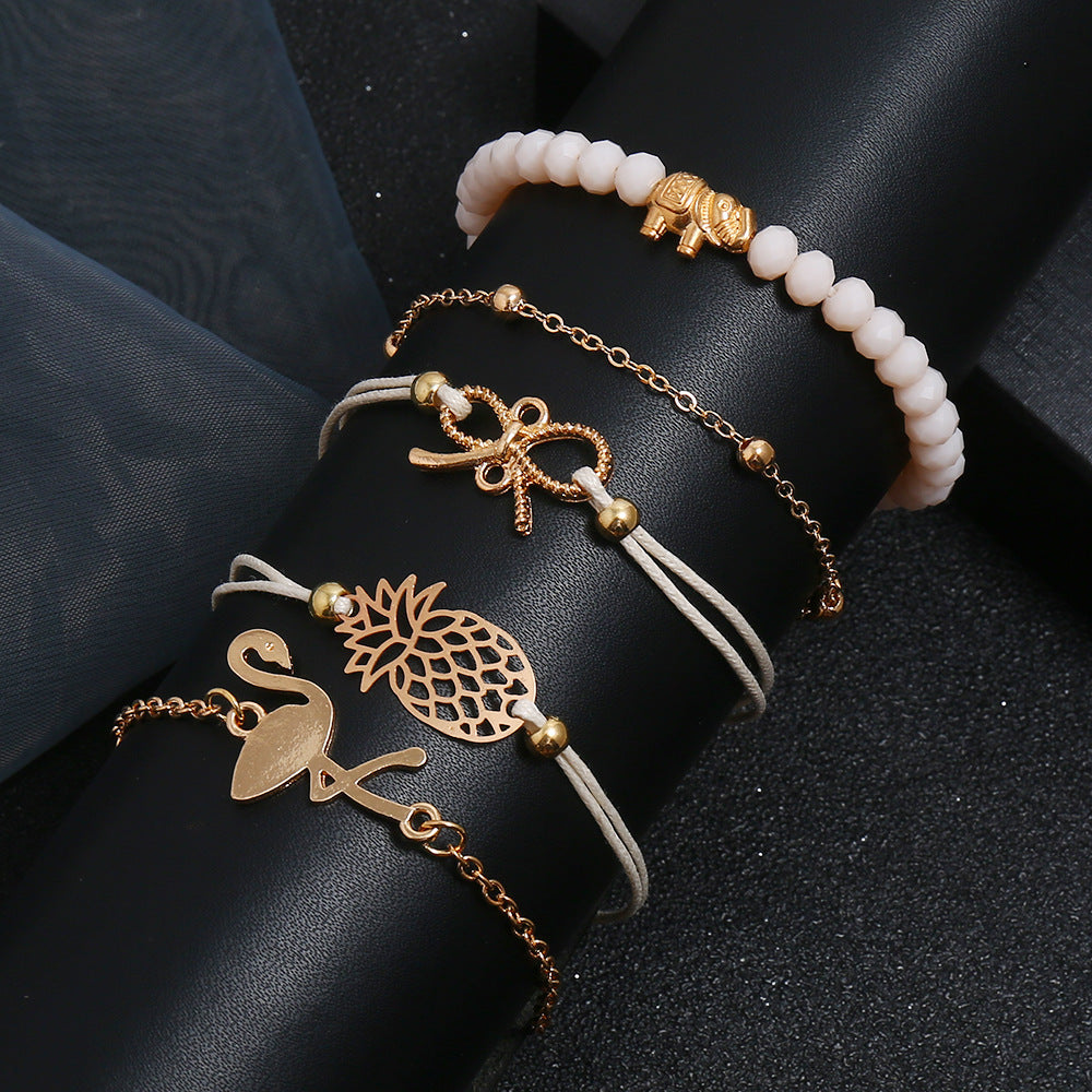 Flamingo pineapple bow bracelet five-piece set