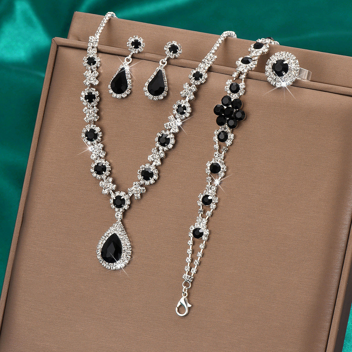 High-grade Crystal Gem Women's Water Drop Necklace Ear Stud Bracelet Ring