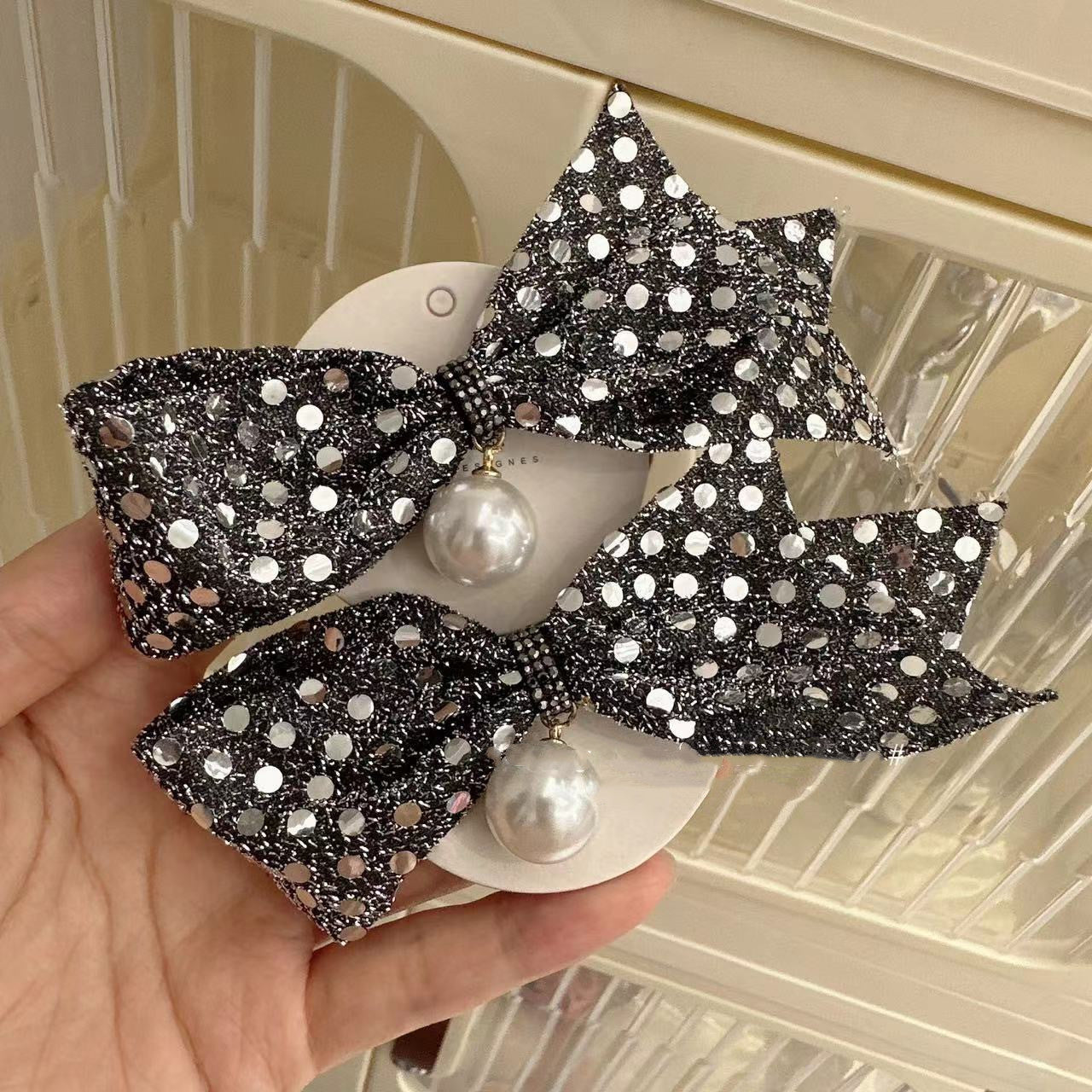Super Rhinestone Gray Bow Barrettes Fashion