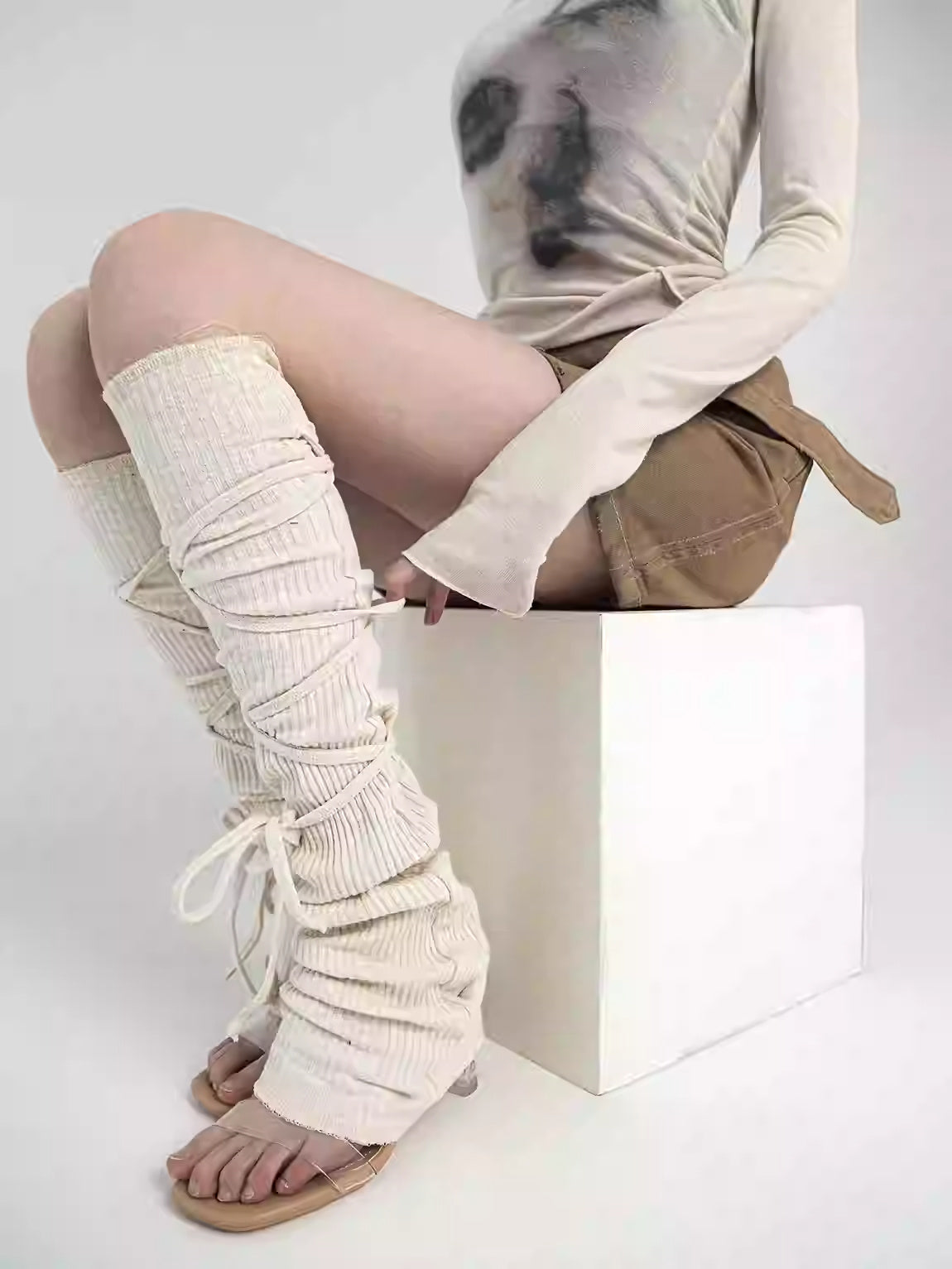 Millennium Hot Girl Solid Color Knitted Socks