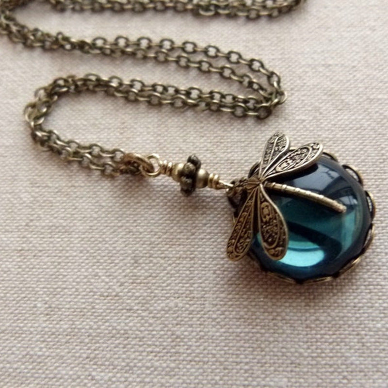 Vintage Bronze Hand Carved Dragonfly Pendant Necklaces For W