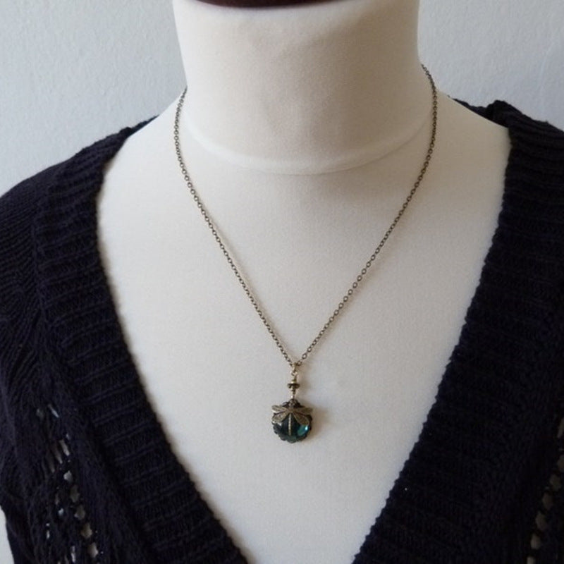 Vintage Bronze Hand Carved Dragonfly Pendant Necklaces For W