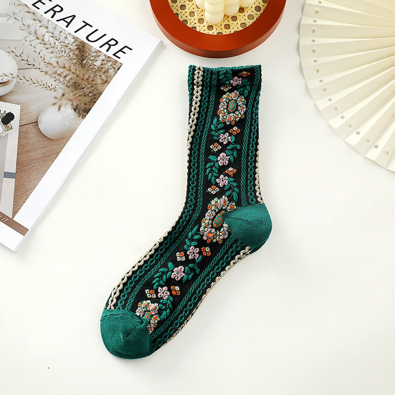 Small Floral Socks Women's Retro Mid-calf Length Socks