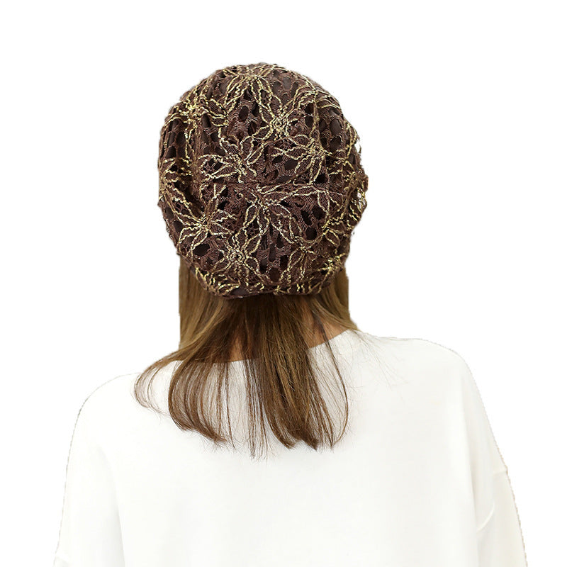 Polyester Lace Three Flowers Toque Sweet Temperament Sleeve Cap