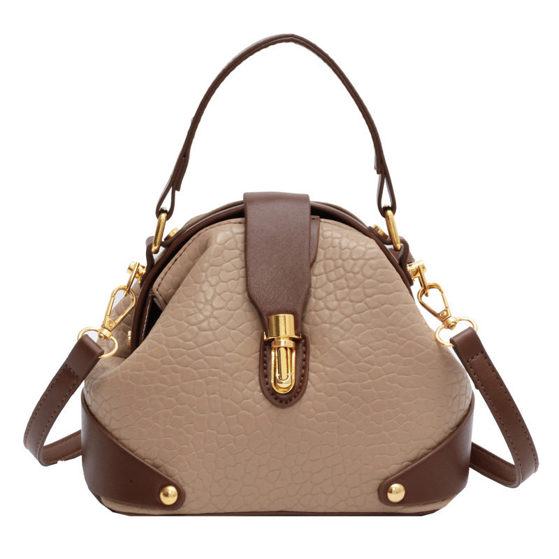 Women's Autumn And Winter Korean Retro Handbag Shoulder Lychee Pattern Small Round Bag