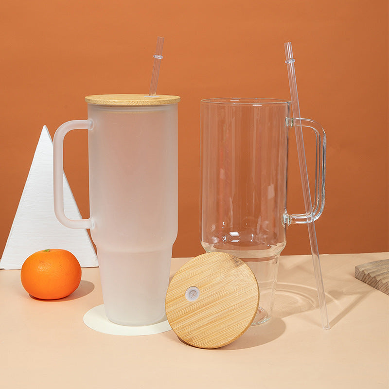 Glass Cup Sublimation Bamboo Wood Cover Straw