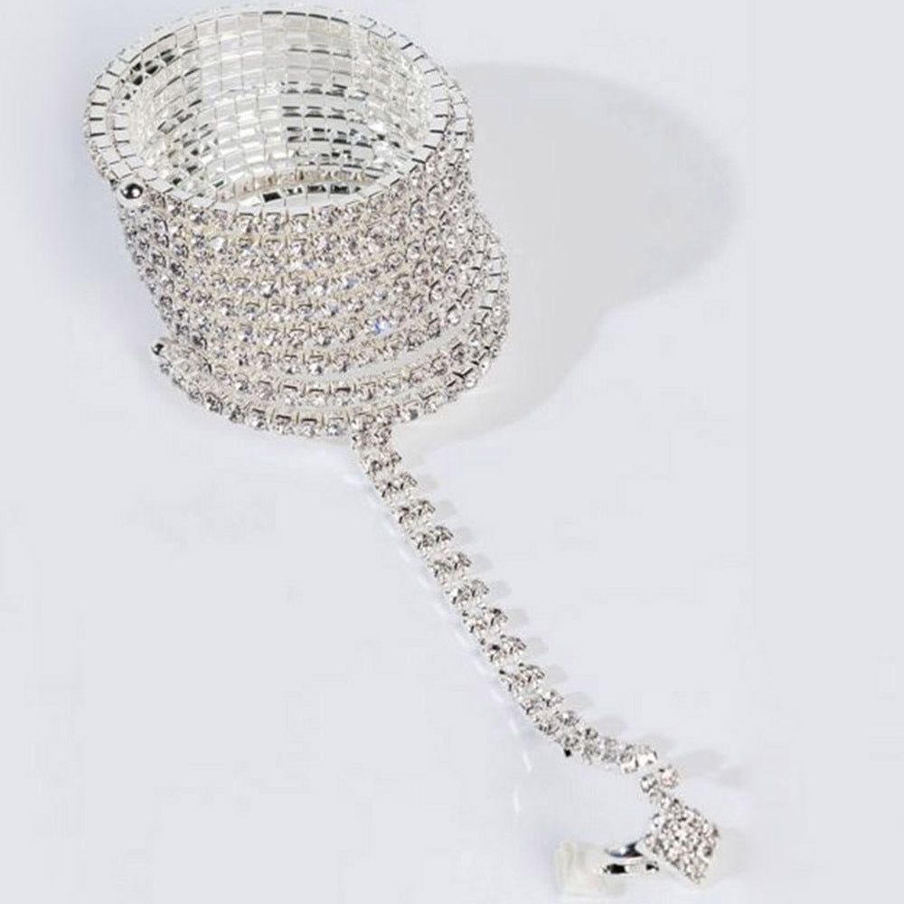 Fashion Shiny Rhinestone Elastic Finger Chain Women